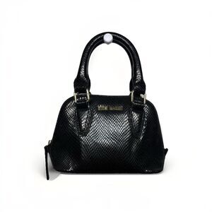 Steve Madden Black Mini Satchel Purse Faux Snakeskin Top Handle Handbag